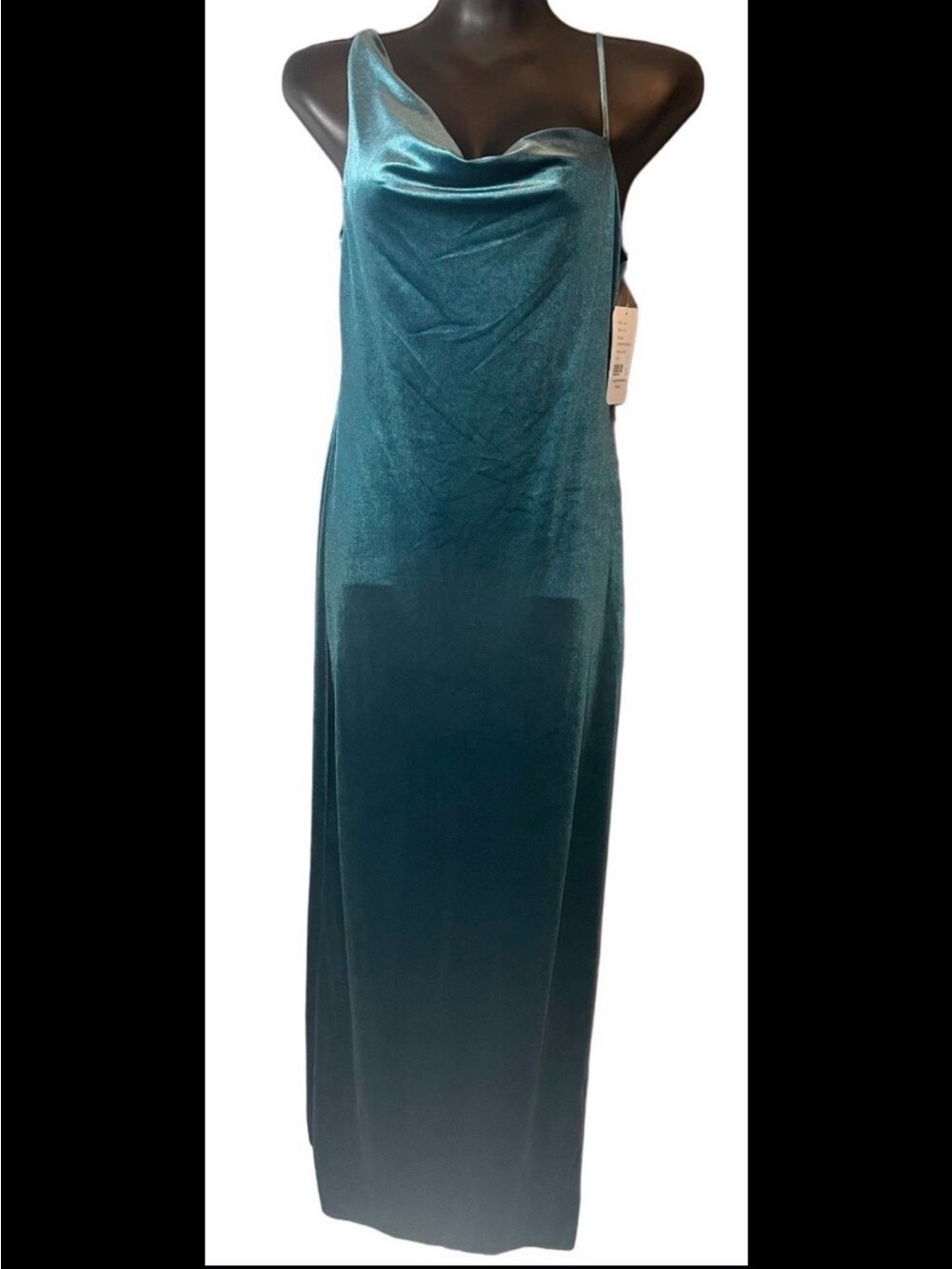 Social Bridesmaids Asymmetrical Velvet Maxi Slip Dress in Dutch Blue
